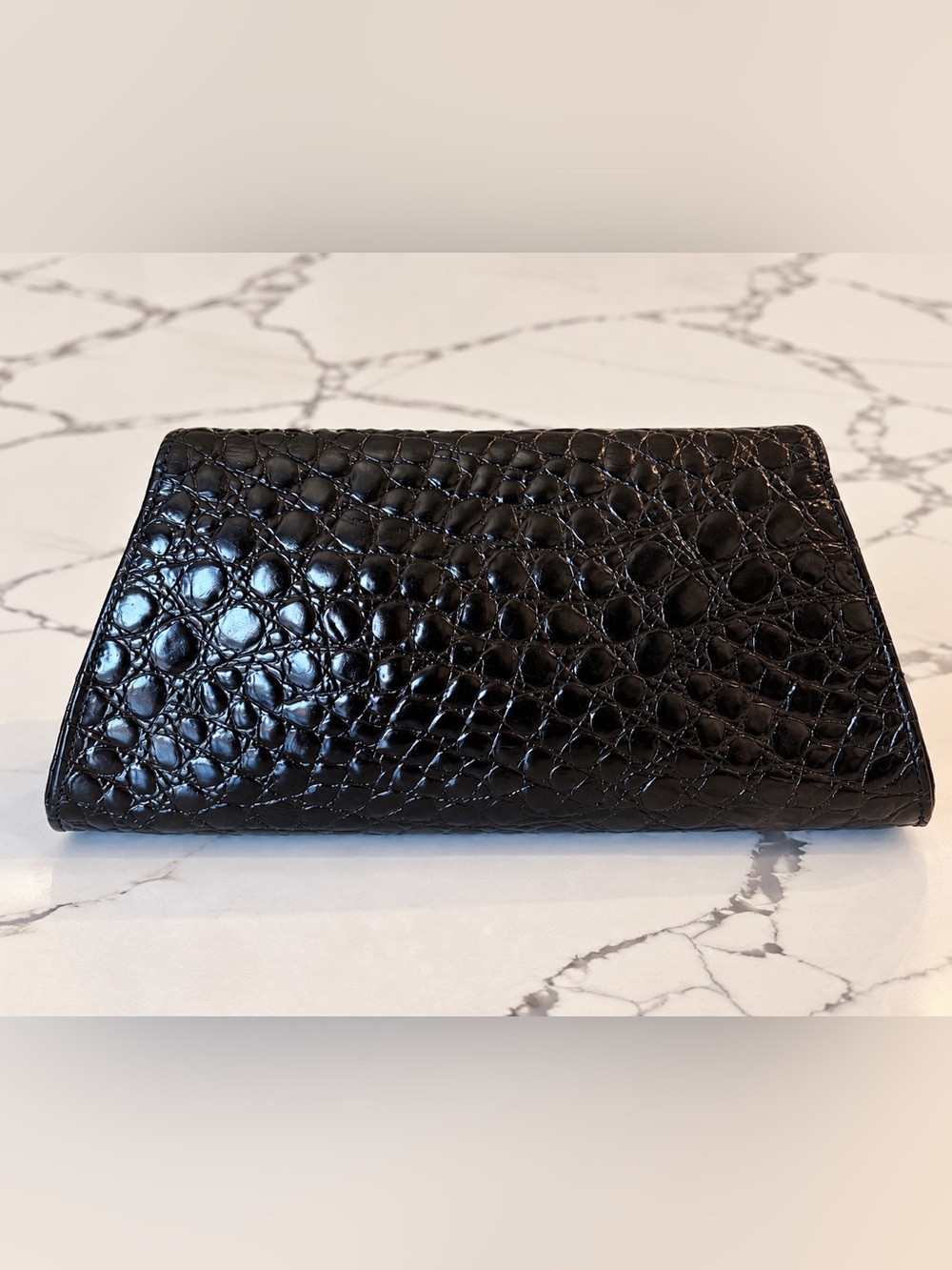 Vintage Eric Javits Black Crocodile Embossed Leather Clutch Bag  EJ 1990-2000 - Picture 4 of 8